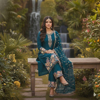 Luxury Faux Georgette Pearl Handwork Palazzo Set