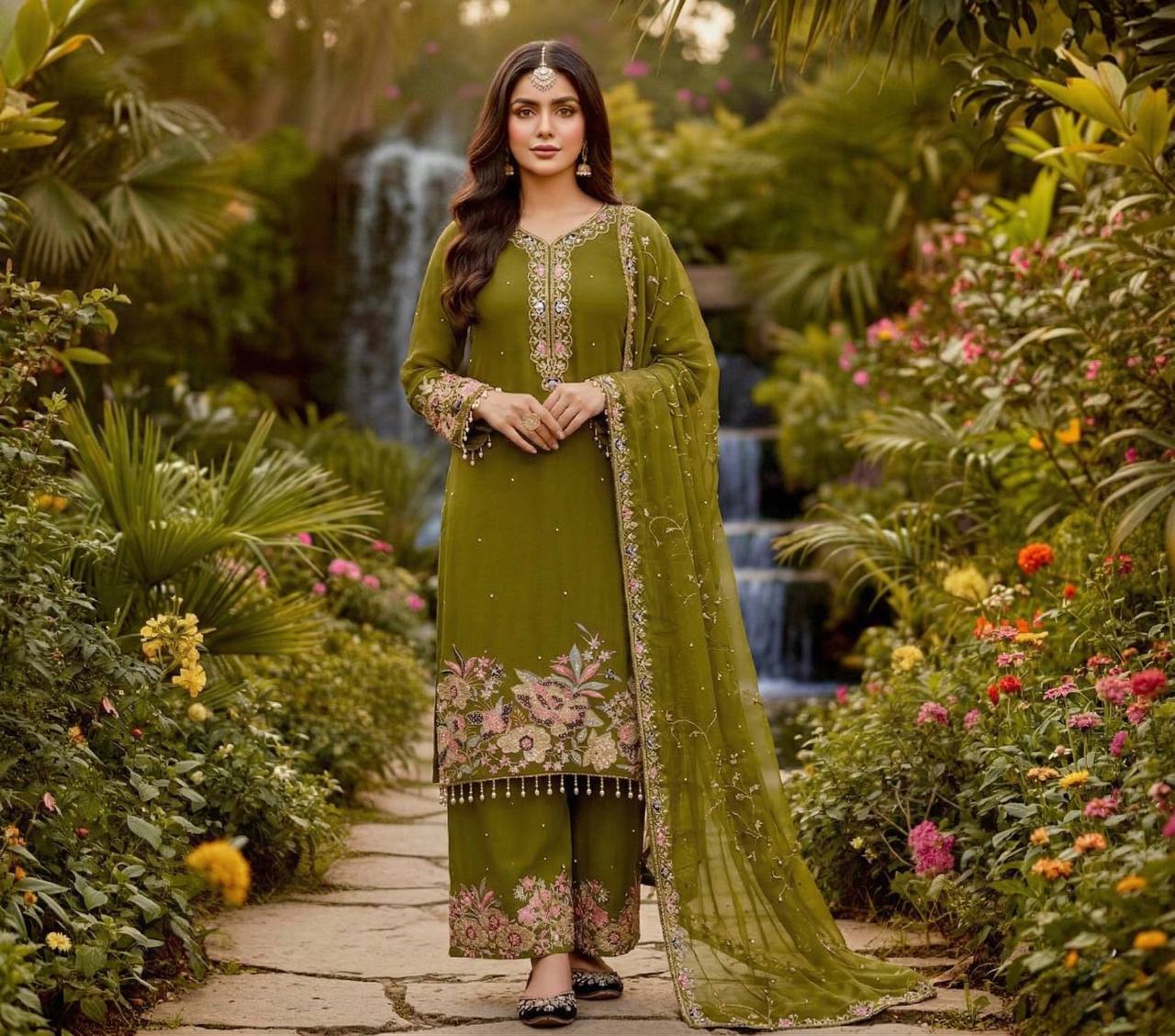 Luxury Faux Georgette Pearl Handwork Palazzo Set