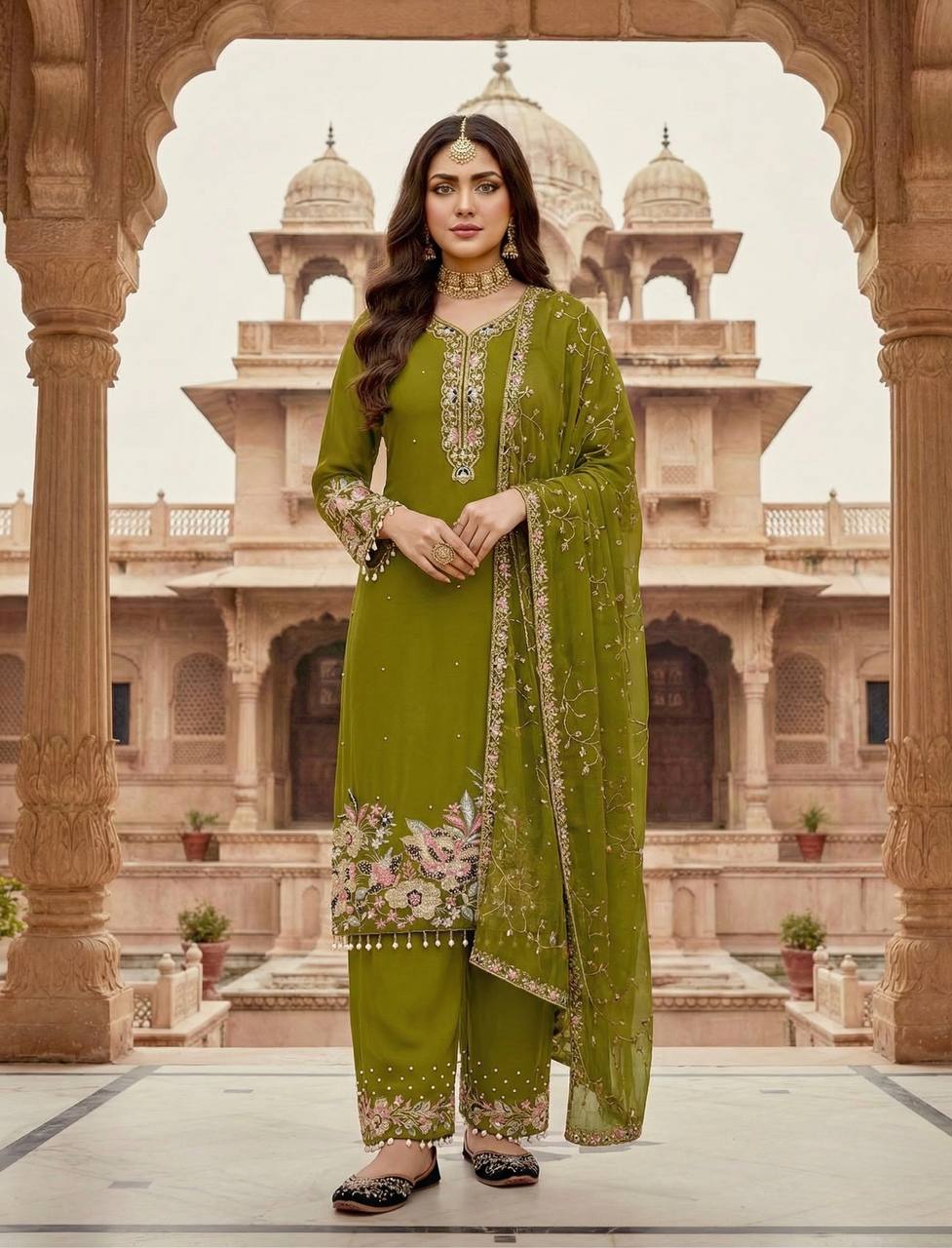 Luxury Faux Georgette Pearl Handwork Palazzo Set
