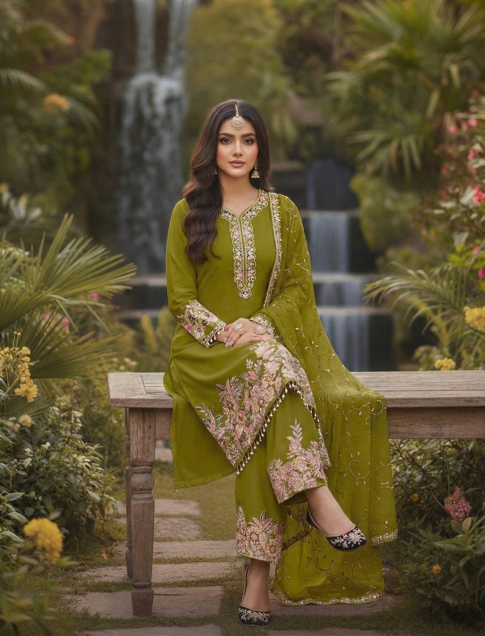 Luxury Faux Georgette Pearl Handwork Palazzo Set