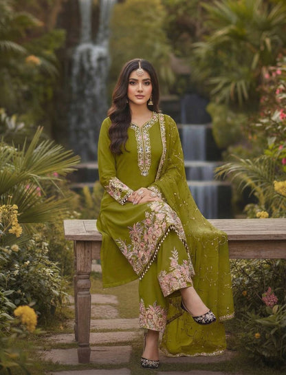 Luxury Faux Georgette Pearl Handwork Palazzo Set