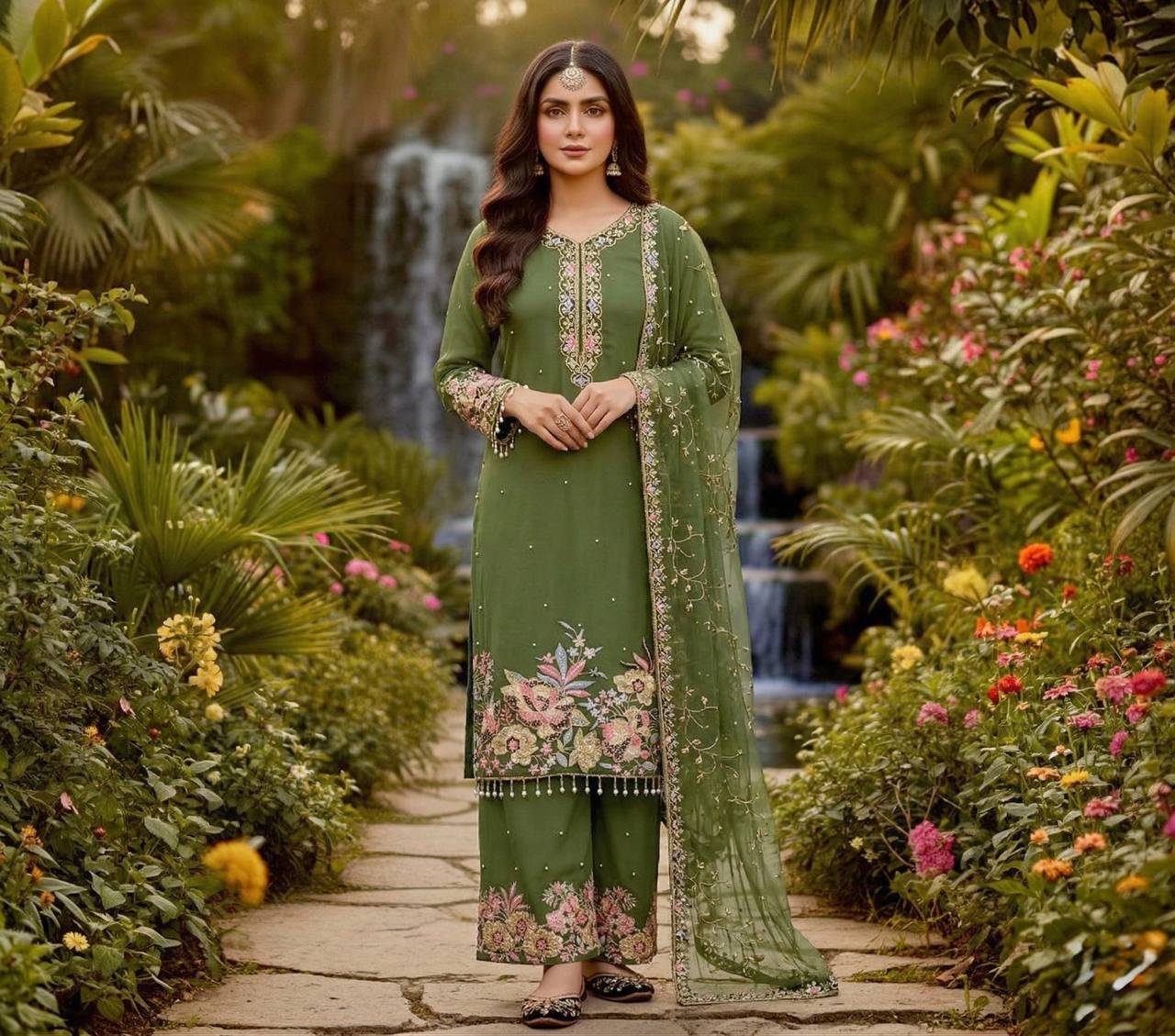 Luxury Faux Georgette Pearl Handwork Palazzo Set