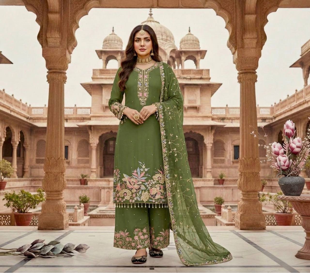 Luxury Faux Georgette Pearl Handwork Palazzo Set