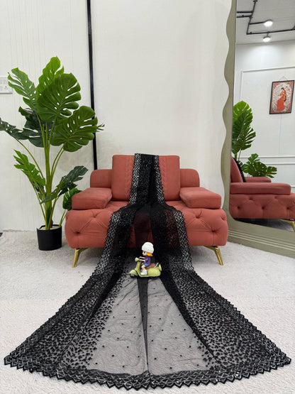 Wedding Wear Black Color Soft Net With Sequence Work Designer Saree