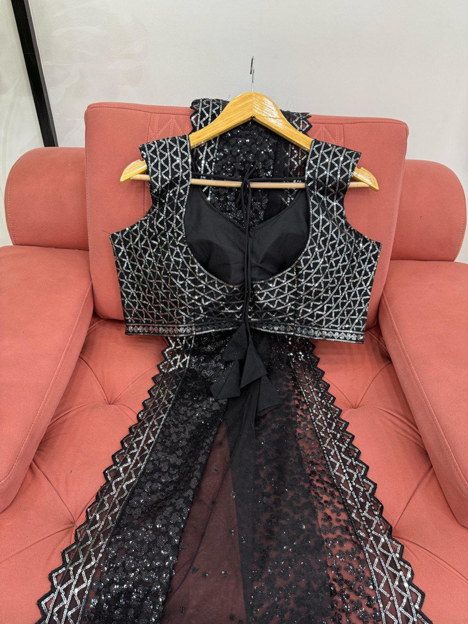 Wedding Wear Black Color Soft Net With Sequence Work Designer Saree
