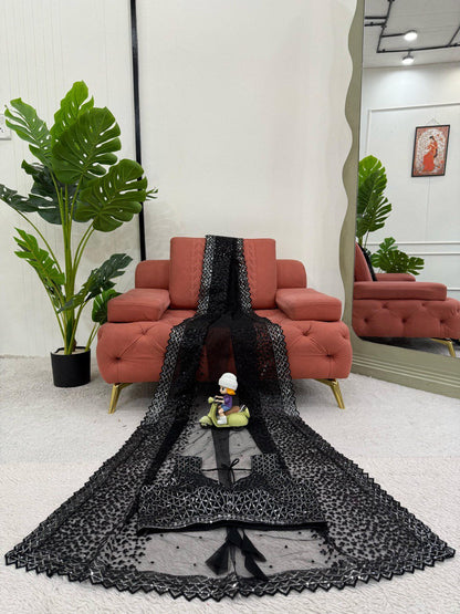 Wedding Wear Black Color Soft Net With Sequence Work Designer Saree
