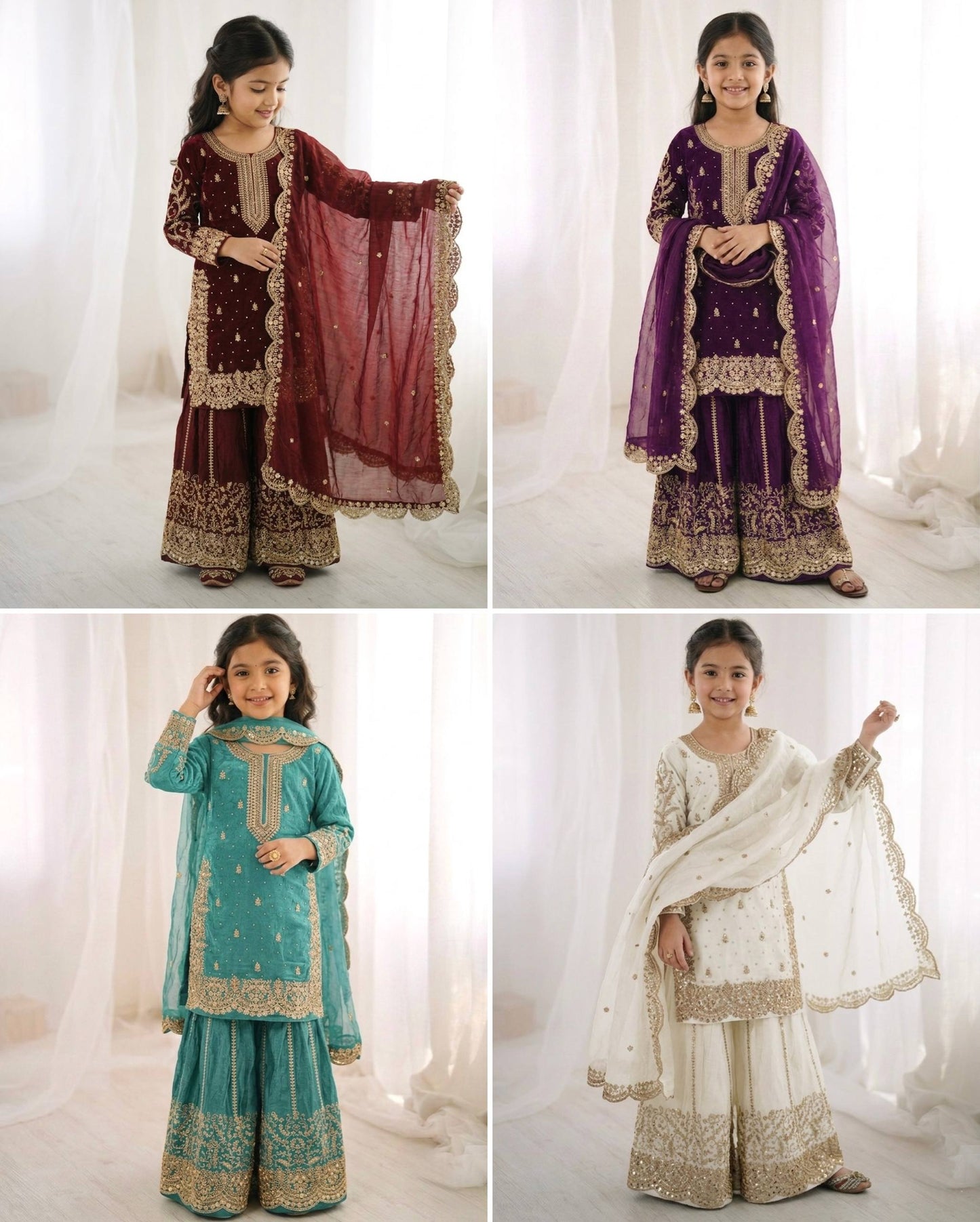 Girls Fendy Silk Sequin Embroidered Palazzo Suit