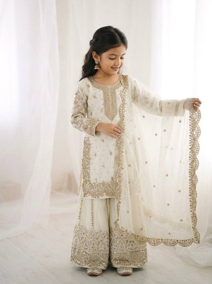Girls Fendy Silk Sequin Embroidered Palazzo Suit