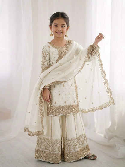 Girls Fendy Silk Sequin Embroidered Palazzo Suit