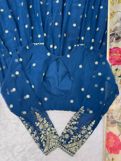Blissful Blue Color Sequence Embroidered Anarkali Gown With Dupatta