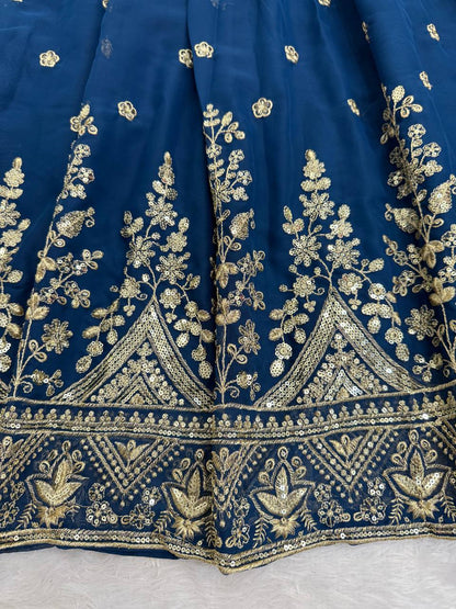 Blissful Blue Color Sequence Embroidered Anarkali Gown With Dupatta