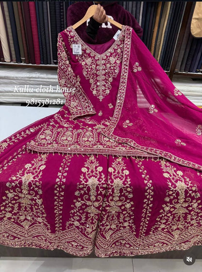 Bollywood Style Pink Color Pure Vichitra Silk Sharara Suit With Dupatta