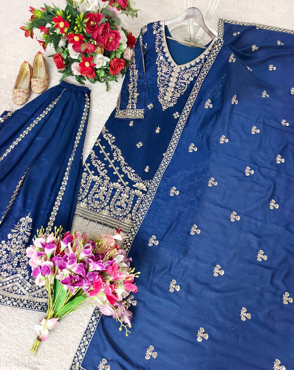 Traditional Wear Blue Color Sequence Embroidered Sharara Suit With Dupatta