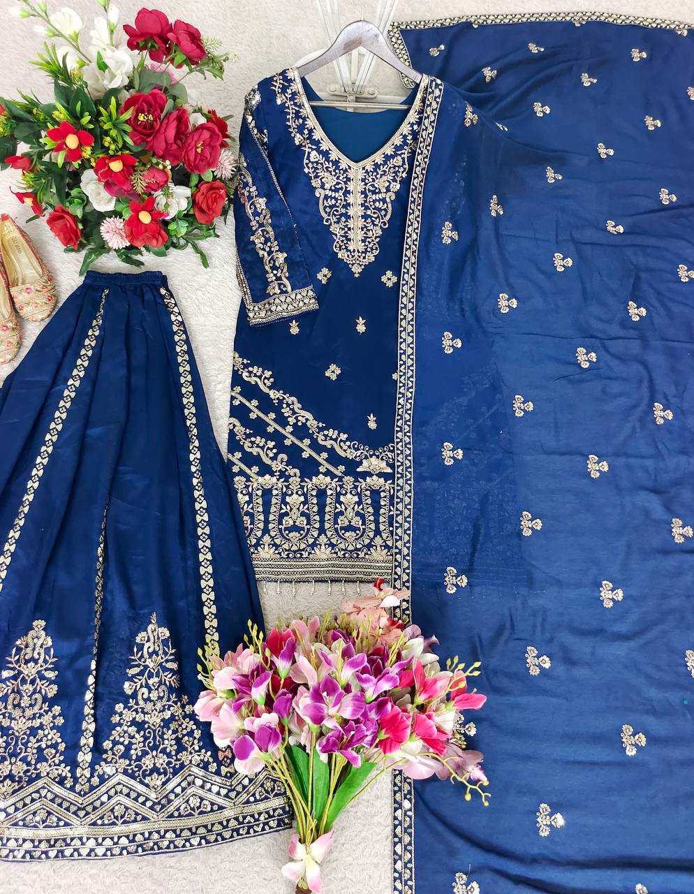 Traditional Wear Blue Color Sequence Embroidered Sharara Suit With Dupatta