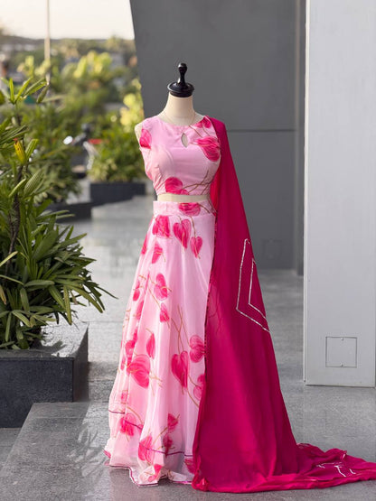 Exclusive Pink Color Jimmy Organza Silk Lehenga Choli