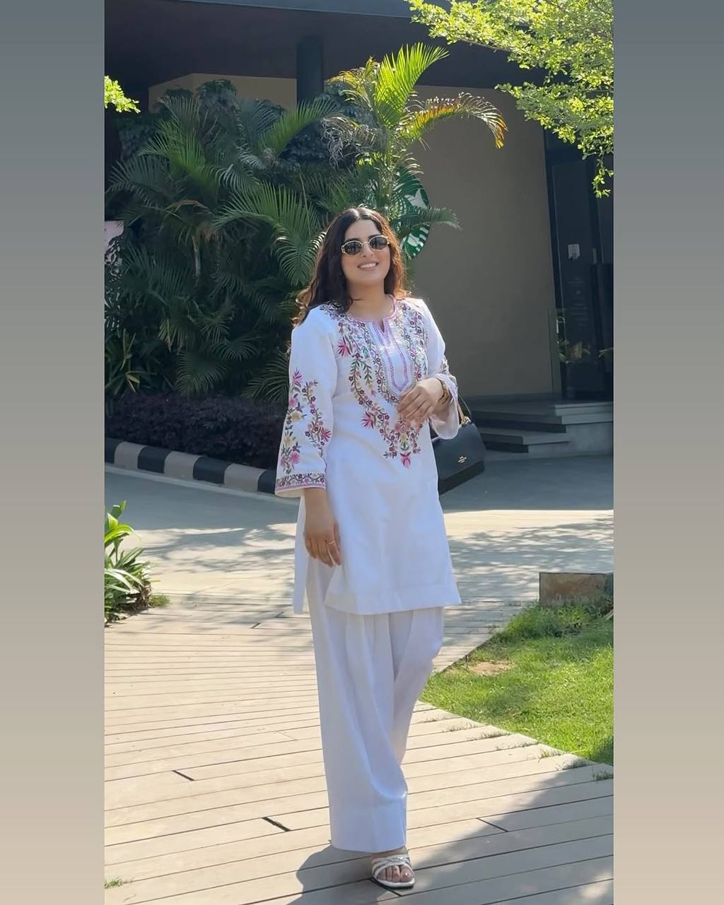 Luxuriant White Color Pure Natural Crepe Silk With Embroidery Sequence Work Palazzo Suit