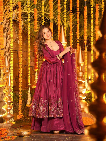 Wedding Wear Pink Color Crepe Silk Embroidered Designer Anarkali Suit