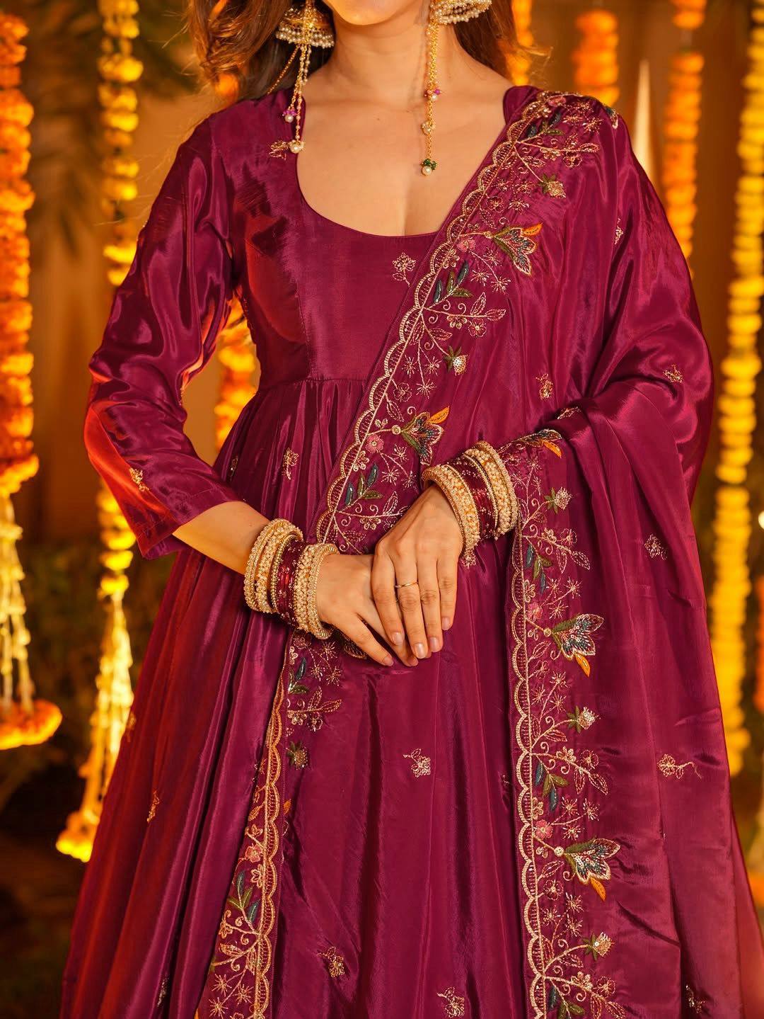 Wedding Wear Pink Color Crepe Silk Embroidered Designer Anarkali Suit