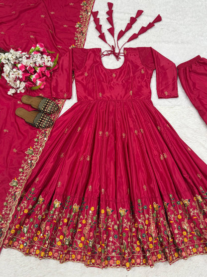 Wedding Wear Pink Color Crepe Silk Embroidered Designer Anarkali Suit