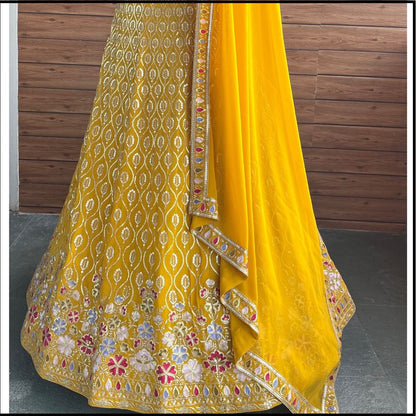 Haldi Special Yellow Sequence Embroidered Work Lehenga Choli