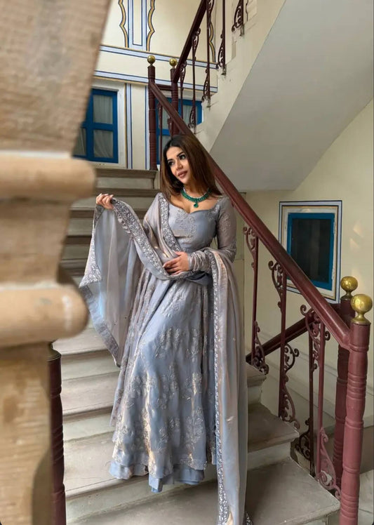 Delightful Purple Color Embroidered Anarkali Suit With Dupatta