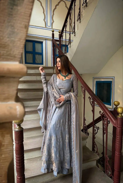 Delightful Purple Color Embroidered Anarkali Suit With Dupatta