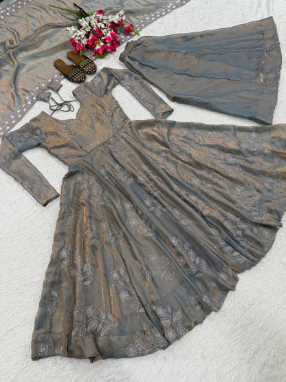 Delightful Purple Color Embroidered Anarkali Suit With Dupatta