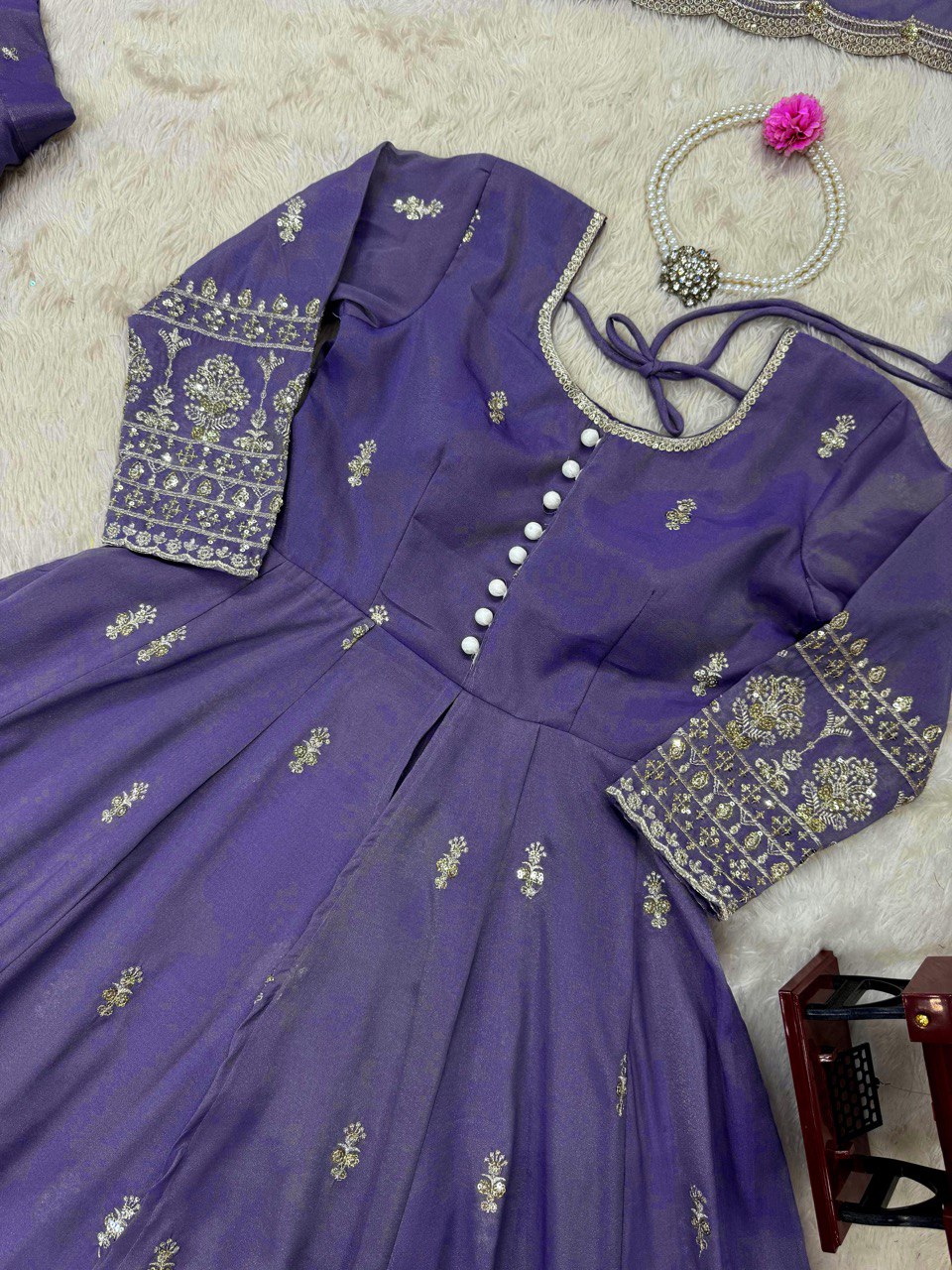 Wedding Wear Lavender Color Simmer Silk Thread With Sequence Work Lehenga Suit
