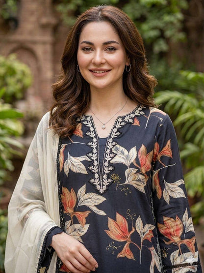 Designer Blue Color Muslin Embroidered Work Palazzo Suit Set