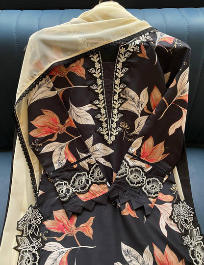 Designer Blue Color Muslin Embroidered Work Palazzo Suit Set