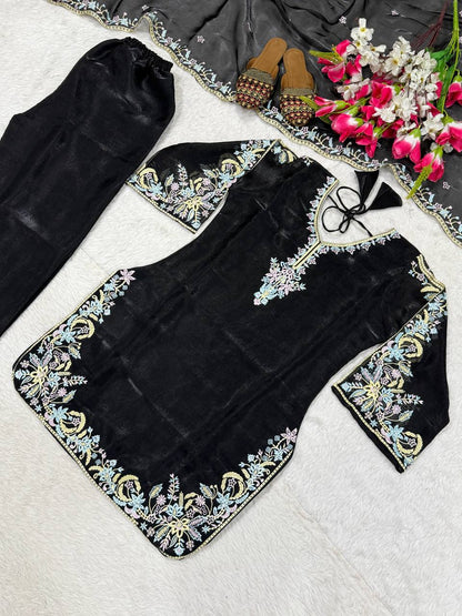 Luxury Black Color Embroidered Suit With Dupatta
