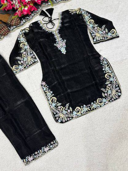 Luxury Black Color Embroidered Suit With Dupatta