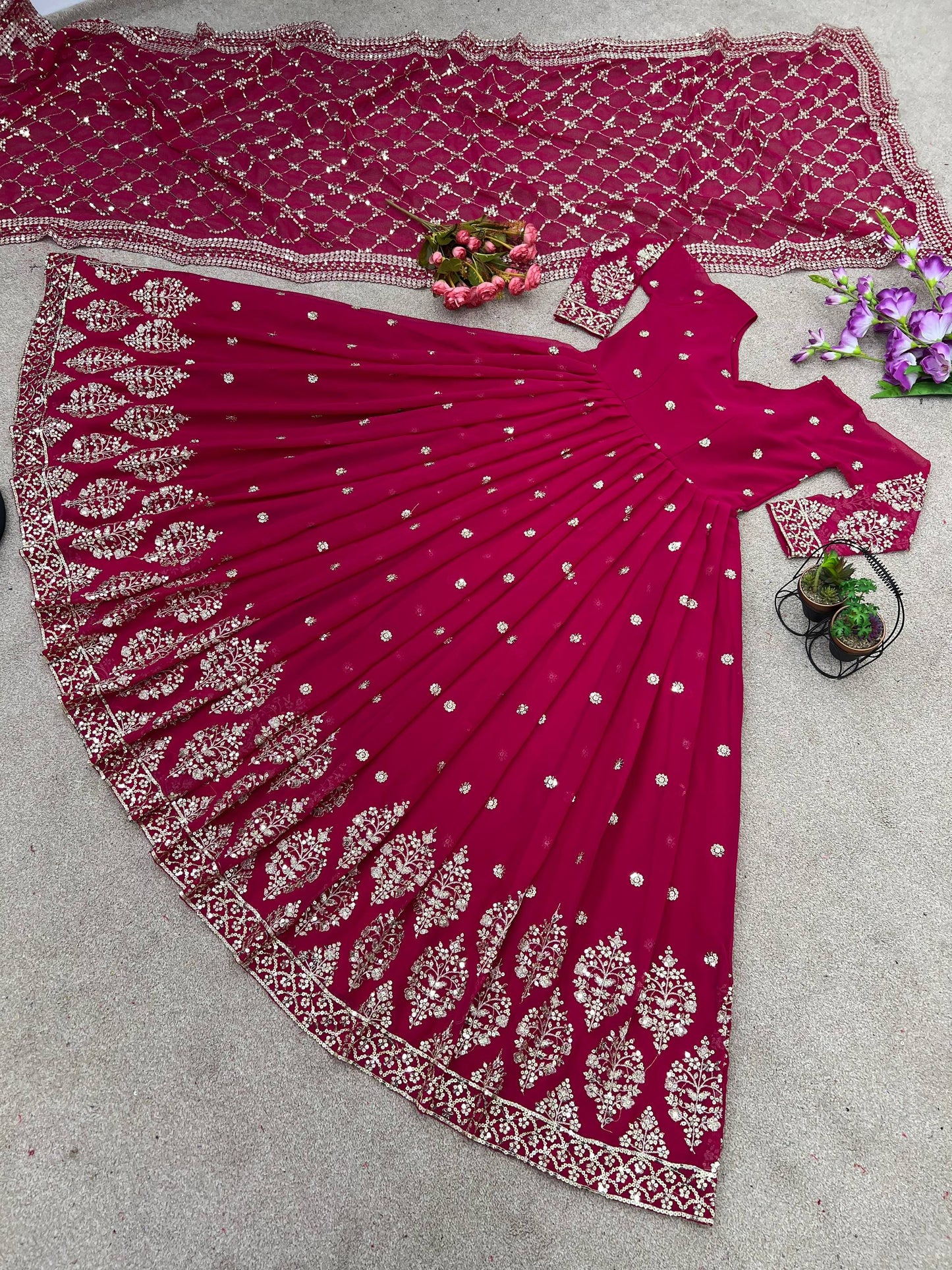 Designer Pink Color Embroidery Sequence Party Wear Gown