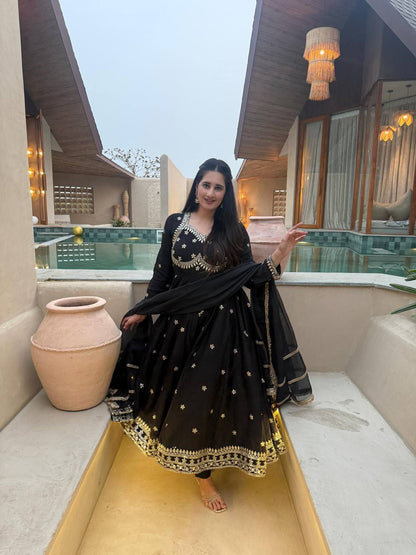 Trendy Black Color Sequence Embroidered Anarkali Suit With Dupatta