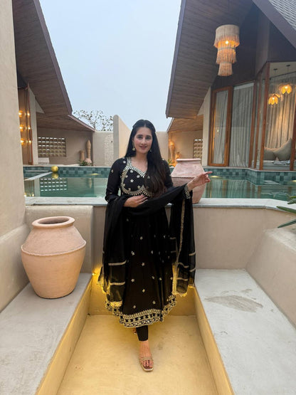 Trendy Black Color Sequence Embroidered Anarkali Suit With Dupatta