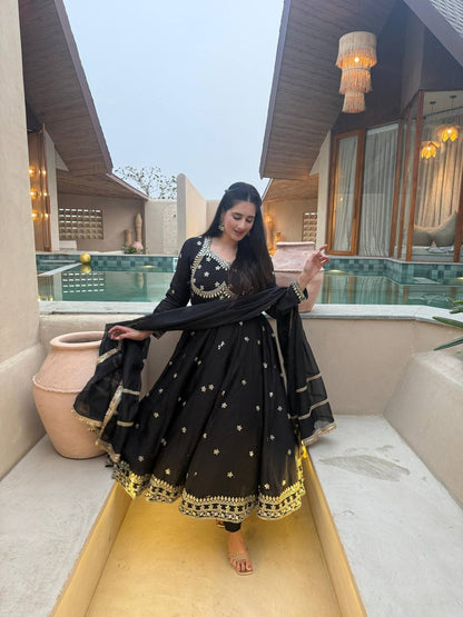 Trendy Black Color Sequence Embroidered Anarkali Suit With Dupatta