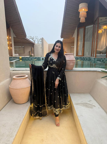 Trendy Black Color Sequence Embroidered Anarkali Suit With Dupatta