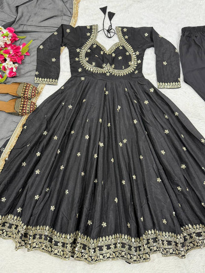Trendy Black Color Sequence Embroidered Anarkali Suit With Dupatta