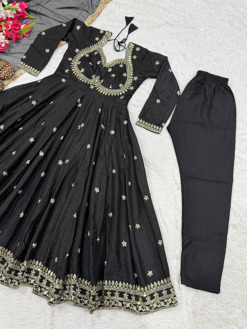Trendy Black Color Sequence Embroidered Anarkali Suit With Dupatta