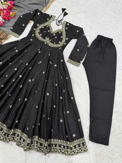 Trendy Black Color Sequence Embroidered Anarkali Suit With Dupatta