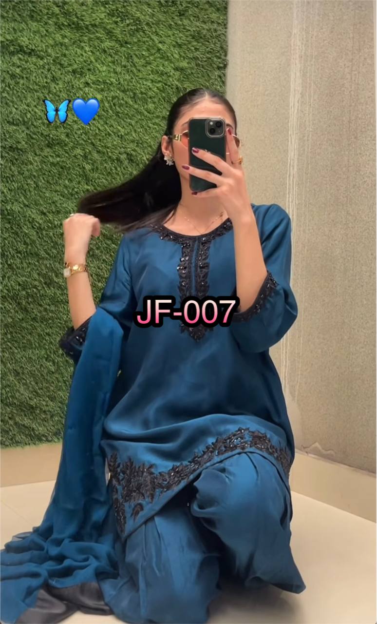 Bollywood Style Teal Blue Color Pure Natural Crep Silk With Embroidery Sequence Work Palazzo suit