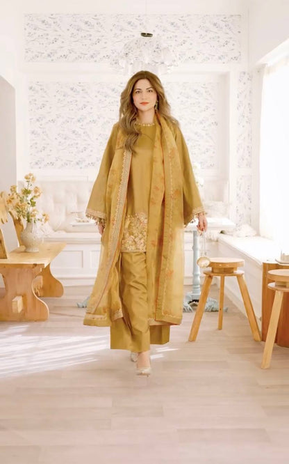 Gorgeous Light Mustard Color French Crepe Silk With Embrodary Sequence Work Palazzo Suit