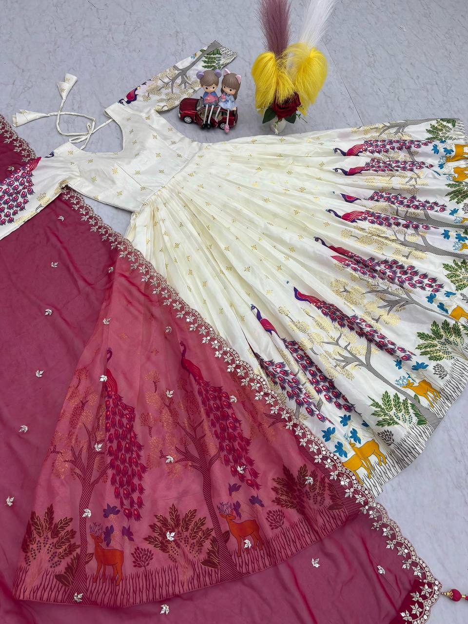 Wedding Pink Color Wear Dola Silk With Mill Print And Foil Work Designer Lehenga Choli