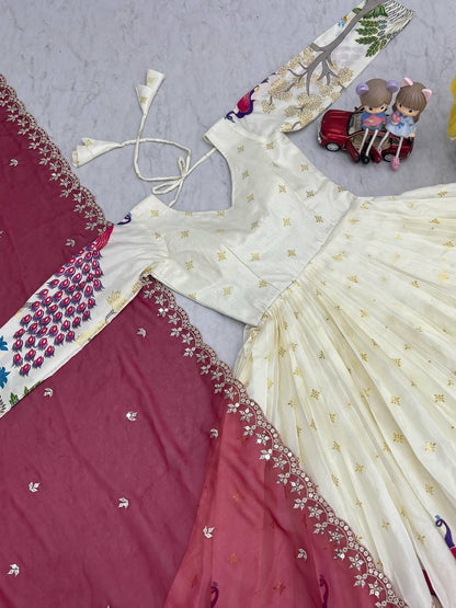 Wedding Pink Color Wear Dola Silk With Mill Print And Foil Work Designer Lehenga Choli