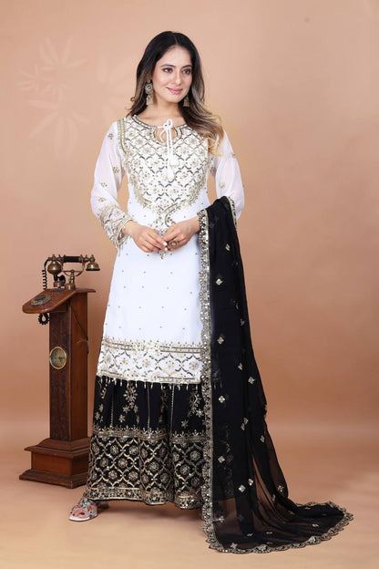 Function Wear Black Color Heavy Faux Georgette With Embroidery Sequence Work Sharara Suit