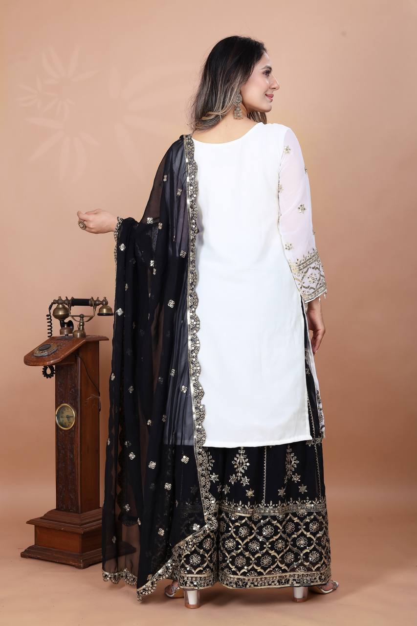 Function Wear Black Color Heavy Faux Georgette With Embroidery Sequence Work Sharara Suit