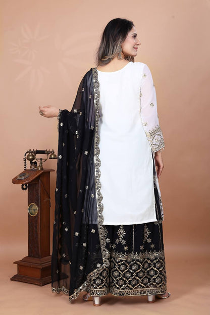 Function Wear Black Color Heavy Faux Georgette With Embroidery Sequence Work Sharara Suit