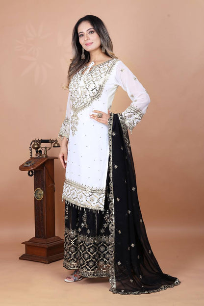 Function Wear Black Color Heavy Faux Georgette With Embroidery Sequence Work Sharara Suit