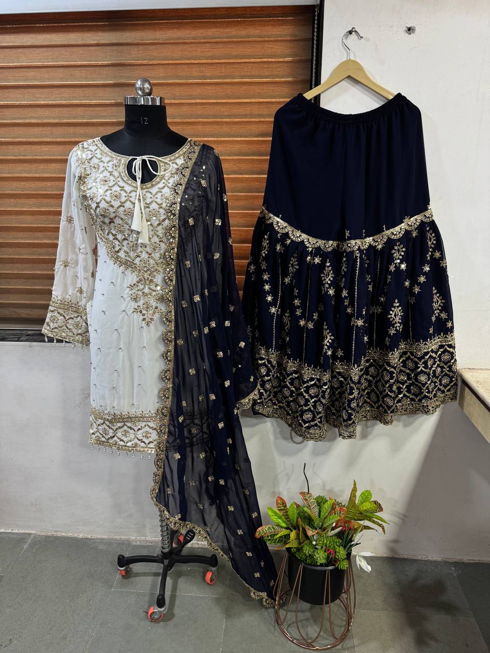 Function Wear Black Color Heavy Faux Georgette With Embroidery Sequence Work Sharara Suit