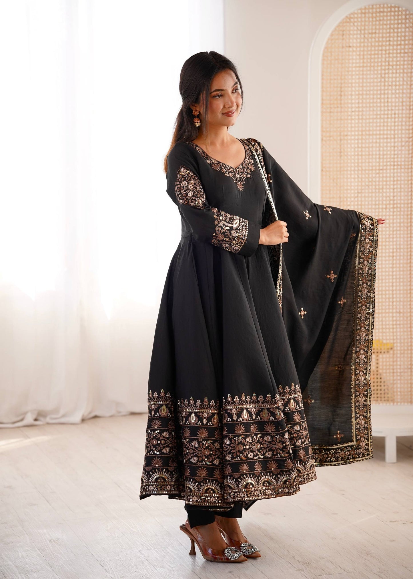 Casual Wear Black Color Sequence Embroidered Anarkali Suit With Dupatta